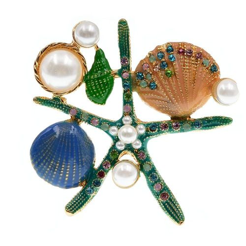 Broche En Forme D'étoile De Mer, Élégante, Avec Strass, Perle, Coquille Naturelle, Pour Femmes, Nouvelle Collection