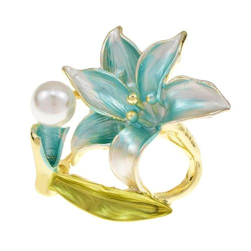 Broche En Émail À Fleurs De Lys Pour Femmes, Belle Broche De Luxe Avec Perle, Fleur Brillante, Pour Fête De Mariage, Bureau, Bijoux