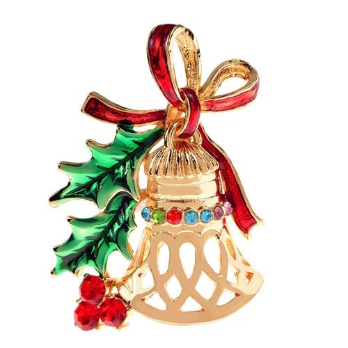 Broche Cloche De Noël En Strass, Broche De Festival, Couleur Verte Et Rouge, Bijoux En Émail Pour Femmes Et Hommes, Accessoires Unisexes