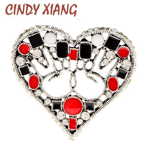 Broches En Forme De C¿Ur Pour Femmes Et Filles, En Émail Rouge, Noir, Blanc, Ajouré, Strass, Accessoires De Bijoux, Nouvelle Collection