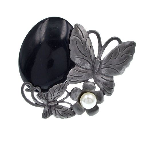 Broche En Forme De Papillon Noir Pour Femme, Nouveau Pistolet, Élégant, En Métal, Imitation Perle, Plante Géométrique, Bijoux