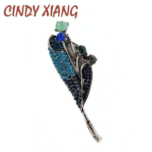 Broche Feuille En Strass, Broche Fleur, Pour Femmes, Couleur Bleue, Accessoires Vintage, Manteau, Bijoux De Haute Qualité