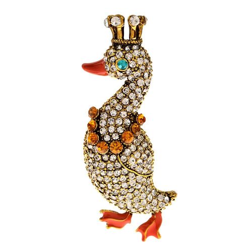 Broche De Canard En Forme De Couronne Avec Strass, Bijoux Vintage En Alliage Plaqué Or, Accessoires Pour Manteaux De Haute Qualité