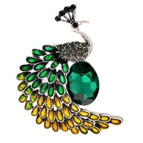 Broche Paon En Émail Pour Femmes, Grande Broche En Cristal Vert, Strass, Mignon, Animal Oiseau, Accessoires Bijoux