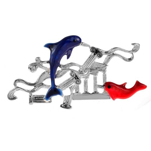 Broches En Forme De Dauphin Pour Femmes, En Émail, À La Mode, En Forme De Poisson, Animal, Bijoux En Alliage De Couleur Rouge Et Bleu, Matériau, Bon Cadeau