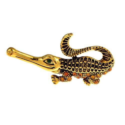 Broche Crocodile En Strass Pour Hommes, Métal Doré, Animal Vif, Fête Décontractée, Cadeaux Pour Amis