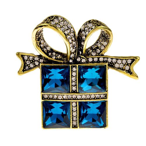 Broche En Verre Strass, Broche En Forme De Colis, Vintage, Bijoux De Noël, 2 Couleurs Disponibles