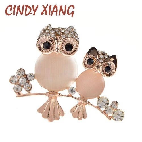 Broche Double Hibou En Pierre Opale, Nouvelle Mode Pour Femmes Et Hommes, Strass Animal, Broches, Bijoux De Haute Qualité