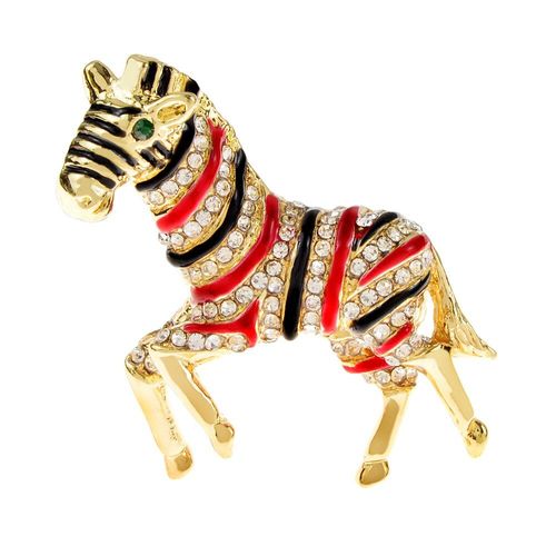 Broche Zèbre À Rayures Rouges Et Noires En Strass Colorés, Design Animal, Cheval Mignon, Bijoux Pour Femmes Et Hommes