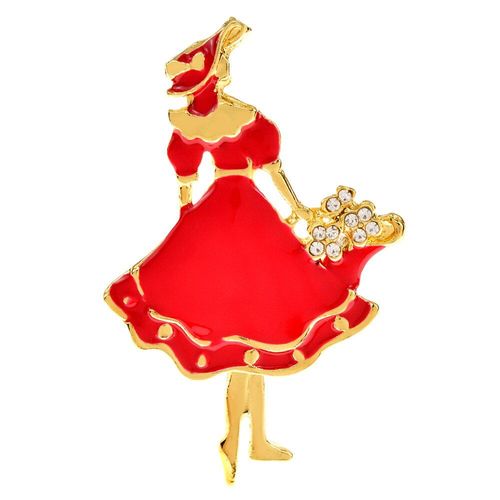 Broche De Fleur Pour Fille, Chapeau De Robe Rouge, Strass, Broche Pour Dame, Bijoux Vintage Rétro, Accessoires De Haute Qualité