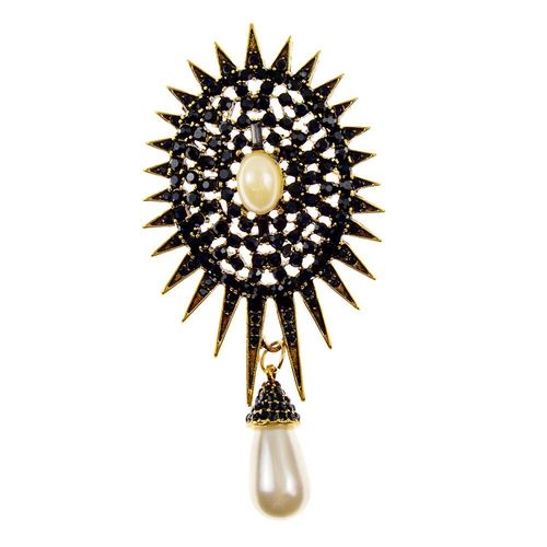 Grande Broche En Strass, Style Soleil, Pendentif En Perle, Design, Couleur Bleu Marine, Accessoires Pour Robe De Haute Qualité