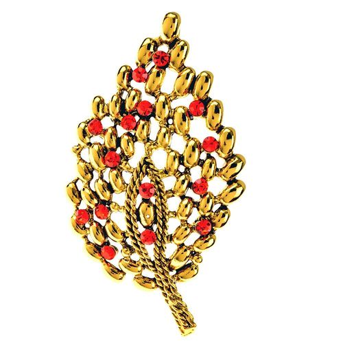 Broche Vintage En Métal Pour Femmes Et Hommes, Grande Plante, Feuille, Strass Rouge, Broches, Corsage, Fête, Bijoux Cadeaux