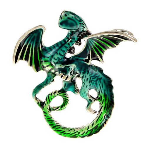 Broche Dragon Vert En Émail, Épingle À La Mode, Animal, Liquidation, Haute Qualité