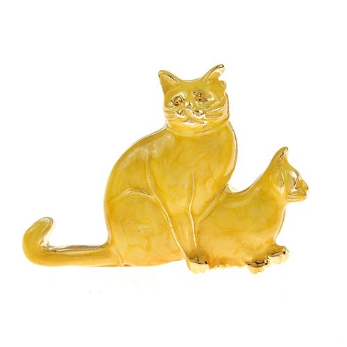 Broche 2 Chats En Émail, En Alliage, À La Mode, Mère Et Enfant, Chat, Animal, Bijoux, Couleur Jaune Et Bleu