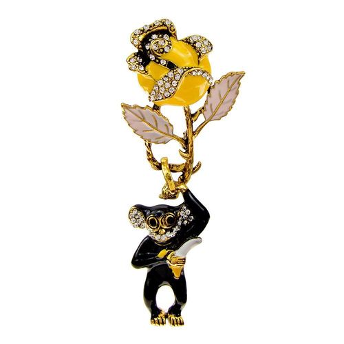 Broche En Forme De Singe Avec Strass, Fleur, Grand Animal, Bijoux En Émail, Banane, Accessoires Vintage, Rose, Design D'hiver