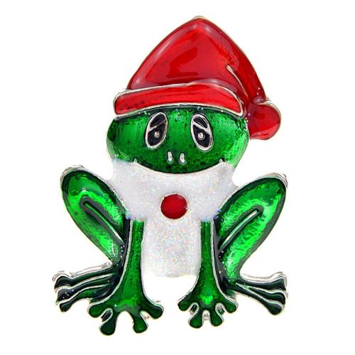 Broche Créative En Émail Avec Dessin Animé Grenouille, Chapeau De Noël Rouge, Mignon, Animal, Bijoux Pour Enfants, Cadeau De Noël