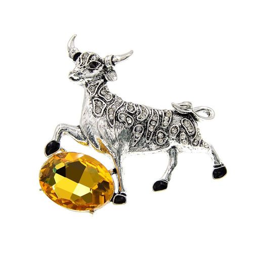 Broche Avec Strass, 2 Couleurs Au Choix, Pour Taureau, Vache, Chinois, Zodiaque, Année, Nouveau Design, Vintage