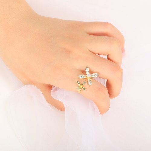 Brillant Strass Zircone À La Mode, Anneau De Doigt Ouvert Fleur Réglable Femme Charmant Bijoux Cadeau De Mariage
