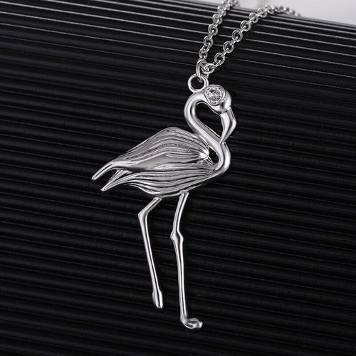 Collier Avec Pendentif Flamant Rose En Acier Inoxydable Pour Femmes Et Hommes, En Argent, Oiseau Tropical, Fête Pour Enfants Et Adolescents, Bijoux Fins, Accessoires