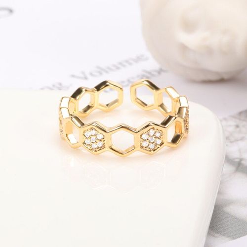 Bagues En Forme De Nid D'abeille Avec Strass Incrustés, Accessoires De Luxe, Hexagone, Pour Les Fêtes De Femmes Et De Filles