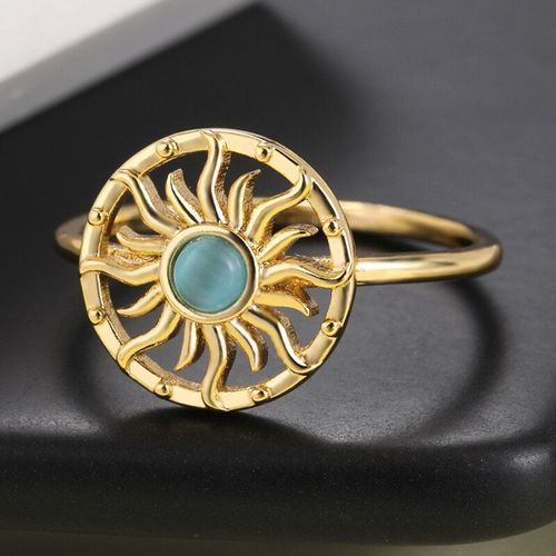 Bague En Zircon Cubique Pour Femme Et Homme, Opale De Soleil, Rond, En Pierre Bleue, Style Boho, Bijoux De Mariée