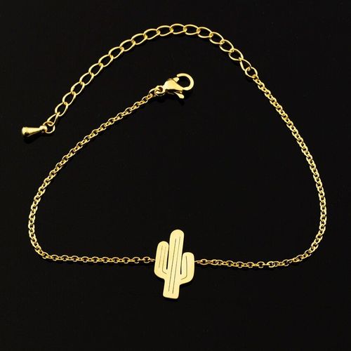 Bracelets Chic À La Mode Pour Femmes, Cactus Saguaro Du Désert Tropical, En Acier Inoxydable, Couleur Or, Cadeau De Fête Pour L'été