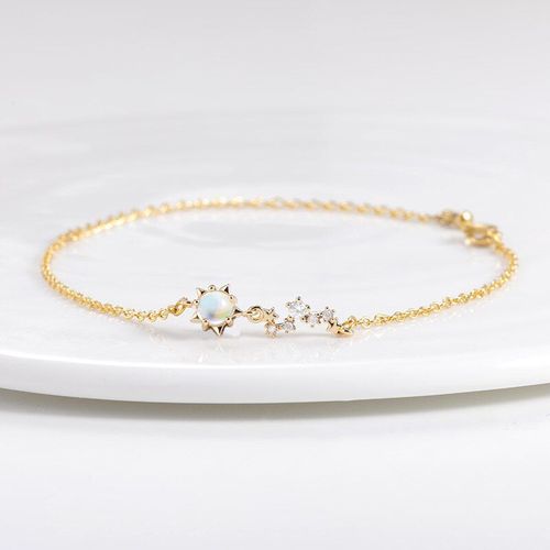 Bracelet À Breloques En Forme D&#39étoile Pour Femme Et Fille, Bijou Délicat, Cristal En Zircon, Pierre De Lune, Cadeau D&#39anniversaire, Meilleur Ami, Créatif Et Élégant