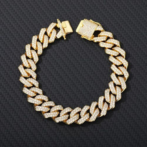Bracelet Cubain De Luxe En Strass Pour Hommes, Chaîne À Maillons Glacés, Style Hip Hop, Pavé De Cristaux Cz, Punk Miami Link, Bling Bling, Bijoux Hip Hop