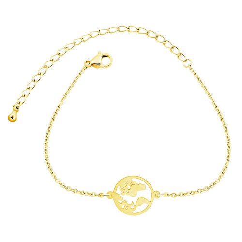 Bracelet De Carte Du Monde D&#39amitié Pour Femmes, Bijoux De Voyage Globe, Minimaliste, Rose, Chaîne À Maillons En Acier Inoxydable, Cadeau De La Terre