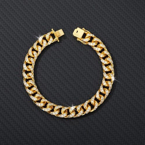 Bracelet À Maillons Cubains En Zircon Pour Hommes, Bijoux Hip Hop, Couleur Or, Épais Et Lourd, Strass Glacés, Pavé, Cz, Luxe