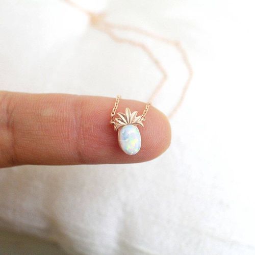 Collier Vintage En Pierre Opale Blanche Ananas, Chaîne Longue En Acier Inoxydable, Fruits Tropicaux, Accessoires Bijoux Pour Femmes