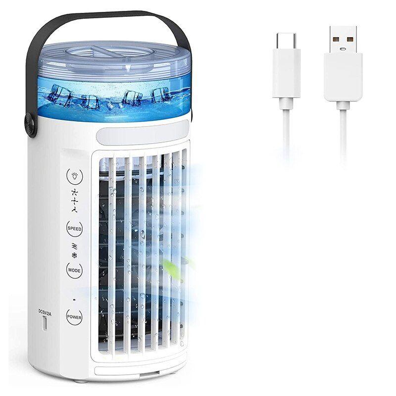Climatiseur Portable, 4 en 1 USB Mini Climatiseur Mobile Silencieux avec  Veilleuse Douce avec Réservoir d
