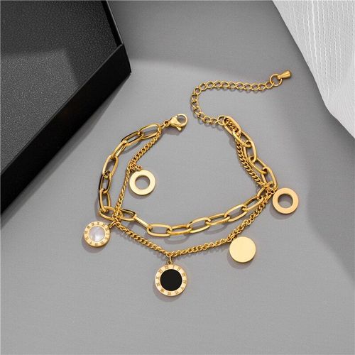 Bijoux De Luxe De Marque Célèbre, En Acier Inoxydable Doré Et Rose, Bracelet Avec Anneaux, Charmes Et Chiffres Romains