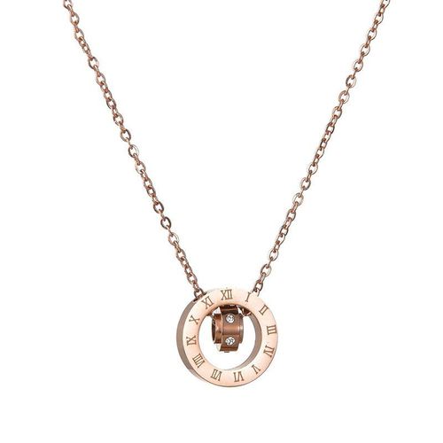 Collier Double Rond Incrusté En Zircon Avec Chiffres Romains, Or Rose, En Acier Inoxydable, Bijoux, Chaîne De Clavicule