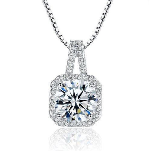 Pendentif Imitation Zircon Plaqué Or Blanc 18k, Collier Deux Carat, Diamant Carré, Vente En Gros, Colliers En Stock