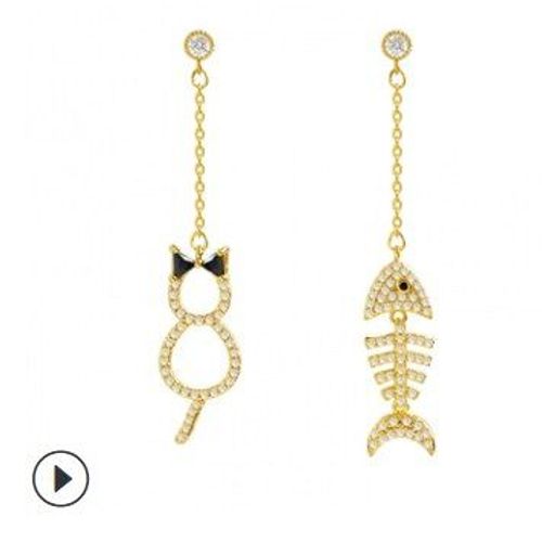 Boucles D'oreilles Longues En Forme D'os De Chat Et De Poisson Pour Femmes, Simples, Coréennes, À La Mode, Accessoires, Nouvelle Collection 2021