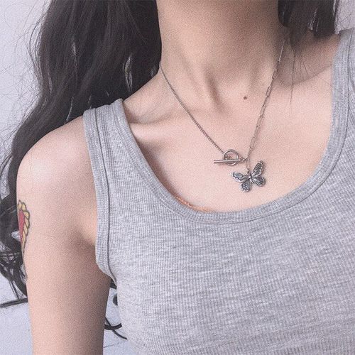 Colliers Papillon Vintage Pour Femmes, Couleur Argent, Titane, Acier, Chaîne De Clavicule, Rétro, Punk, 2021