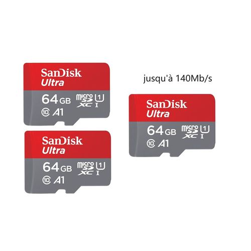 Lot de 5 Carte Mémoire Micro SDXC SanDisk Ultra 64Go 64g Vitesse de Lecture Allant jusqu'à 140MB/S, Classe 10, U1, A1 TF Carte