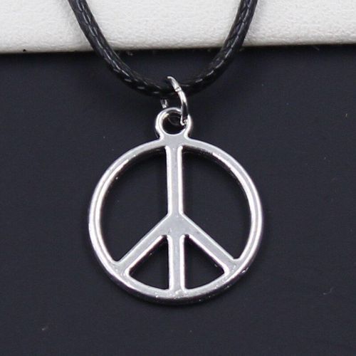 Collier En Faux Cuir Noir Durable, Pendentif Avec Signe De Paix, Cordon Ras Du Cou, Rétro, Boho, Tibétain, Couleur Argent, Bricolage, Nouveauté
