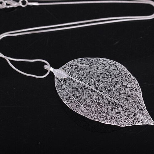 Collier Maxi En Or Rose Pour Femmes, Chaîne Avec Pendentif En Forme De Feuille Véritable, Cadeau Idéal