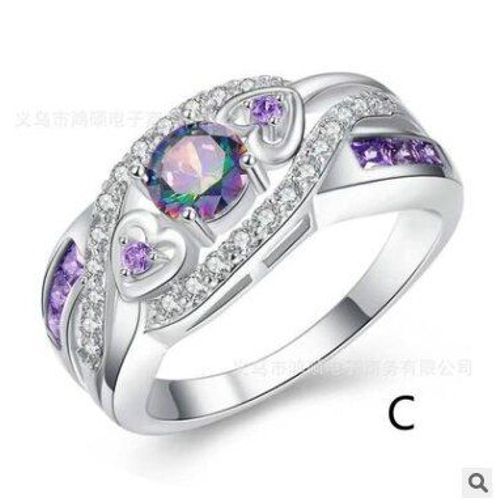 Bijoux De Mariage Pour Femmes, Design C¿Ur Ovale, Multi & Violet Blanc Cz Argent, Bague Cadeaux, Nouvelle Collection 2021
