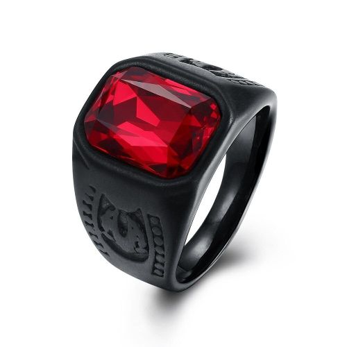 Bague Punk En Rubis Pour Homme, Anneau Ovale En Cristal Rouge, En Métal Noir Grenat, Bijoux À La Mode, Anneaux Gothiques De Mariage