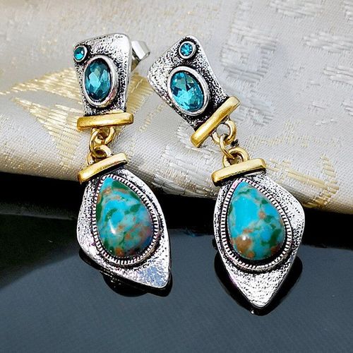 Boucles D'oreilles Vintage En Métal Exagéré Pour Femmes, Pendentif En Forme De Goutte En Cristal Zircon, Mode Bohème Irrégulier, Bijoux Cadeau 40d264