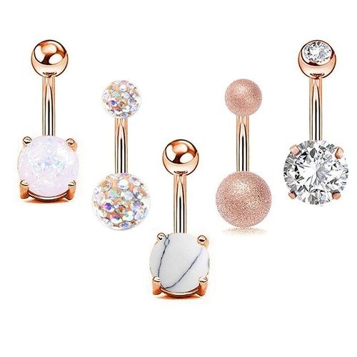 5 Anneaux De Nombril Pour Femmes, Couleur Or Rose, Strass En Acier Médical, Piercing Sexy Pour Le Ventre, Bijoux Pour Le Corps
