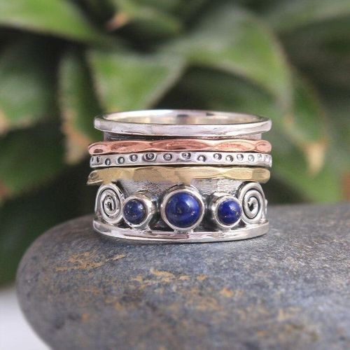 Bagues Boho Vintage Pour Femmes, Bijoux, Accessoires, Lapis Lazuli, Motif Géométrique Sculpté