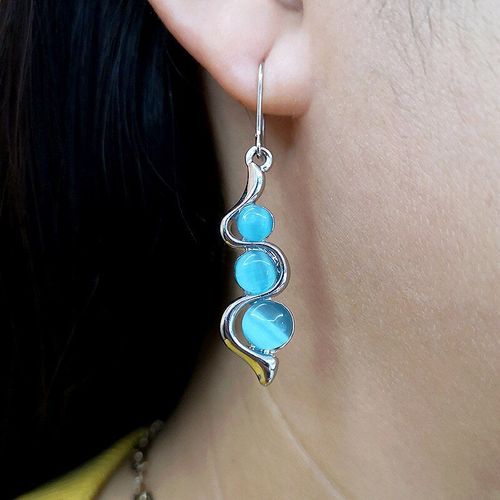 Boucles D'oreilles Goutte Style Bohémien, Bijoux De Couleur Bleue, Pierre De Lune, Argent, Sauvage, O5d408