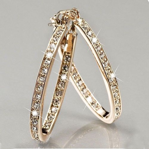 Boucles D'oreilles Classiques Pour Femmes, Grand Cercle Rond, Simple, Couleur Or Rose, Strass, Vente En Gros, Y3n949, 2020