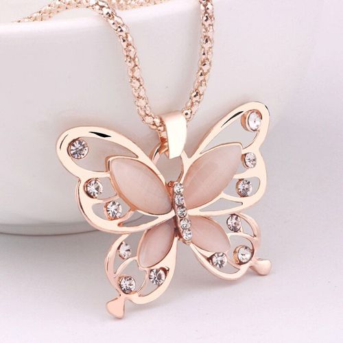 Collier Ras Du Cou Sans Défaut Pour Femmes, Pendentif En Or Rose Opale Papillon, Chaîne De Chandail Exquise, Nouvelle Mode 2021