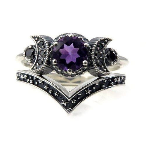 Ensemble De Bagues De Déesse De Lune En Cristal Rouge Pour Femmes, Couleur Argent, Triple Bohème, Gothique, Cadeau D'anniversaire