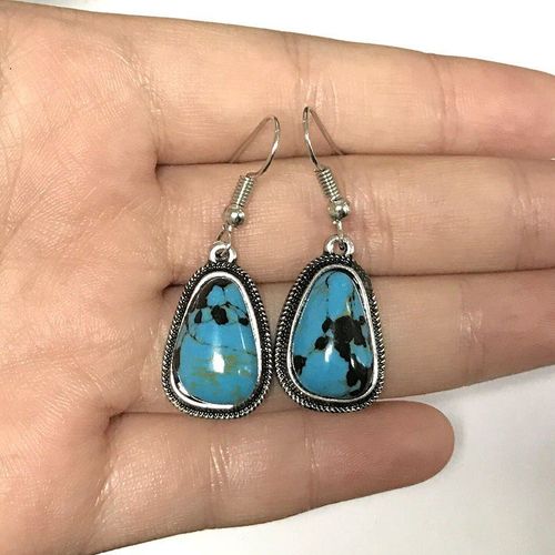 Boucles D'oreilles Pendantes Vintage Pour Femmes, En Résine Ethnique, Grande Pierre Verte, Bohème, Bijoux De Déclaration, Brincos Z3j360